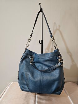 COACH Blue Pebbled Leather Hobo Shoulder Bag