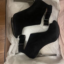 Herve Leger Willow Heel Booties| EU 37 / US 7 | Black Suede Peep Toe Heel Booties