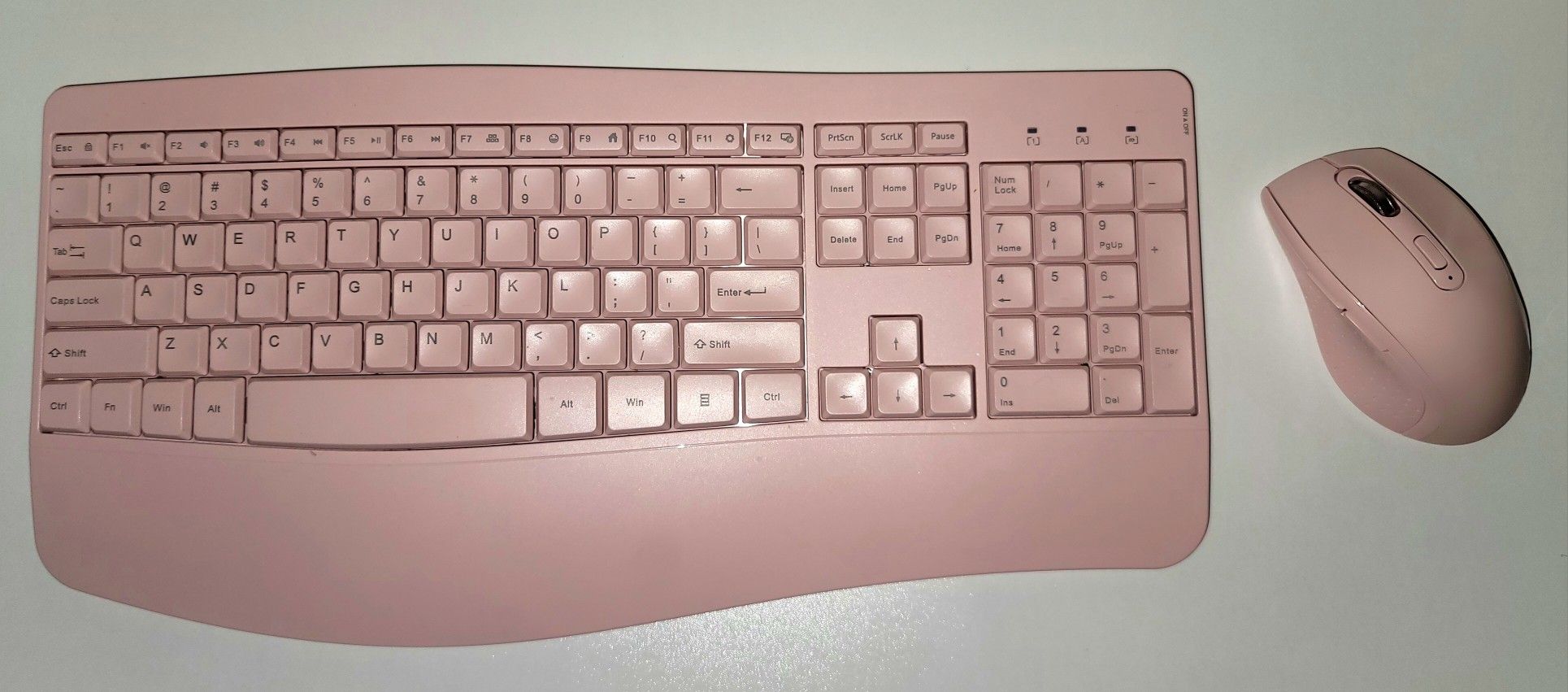 Pink Wireless Keyboard and Mouse - Full Size Ergonomic Keyboard with Palm Wrist