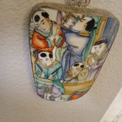 Handpainted Porcelain Silver Back And Rim Wall Hanging