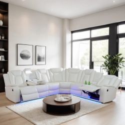 White Leather Power Reclining Couch 