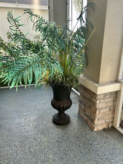 Large Artificial Palm Plant in Black Urn Planter