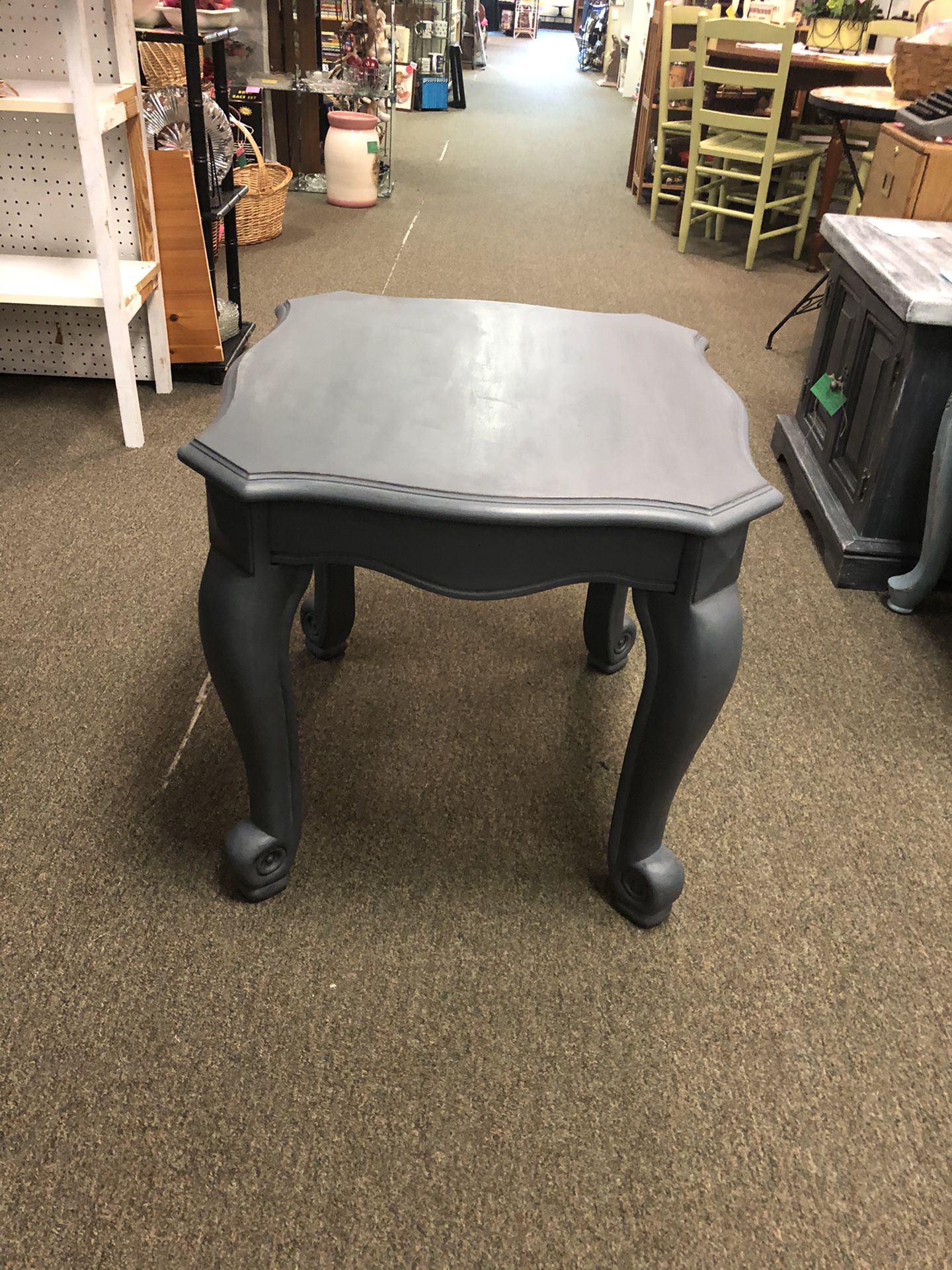 Solid wood end table in medium gray chalk paint