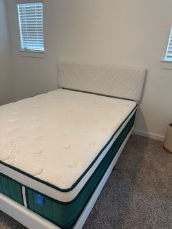Beige Queen Bed Frame & Mattress