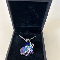 Vintage Qianse Swarovski Crystal Blue Heart 'Love You Forever' Necklace in Box 