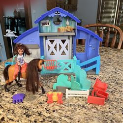 Horse Stable, Horse, Doll And Accessories