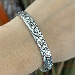 S925 Silver flower patterns cuff Bracelet,Silver Cuff bangle bracelet,Chunky bracelet,Silver Cuff bangle bracelet,Cuff bangle,Gift for her him  DETAIL