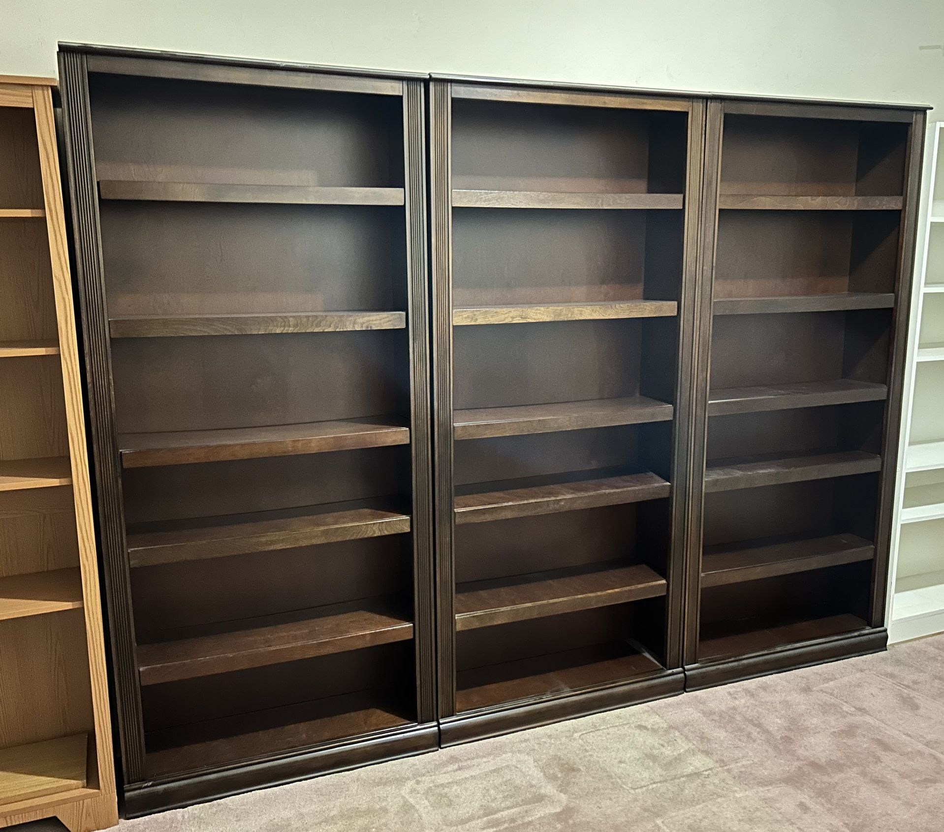 Set of Three Sturdy Wooden Bookshelves - Classic Style