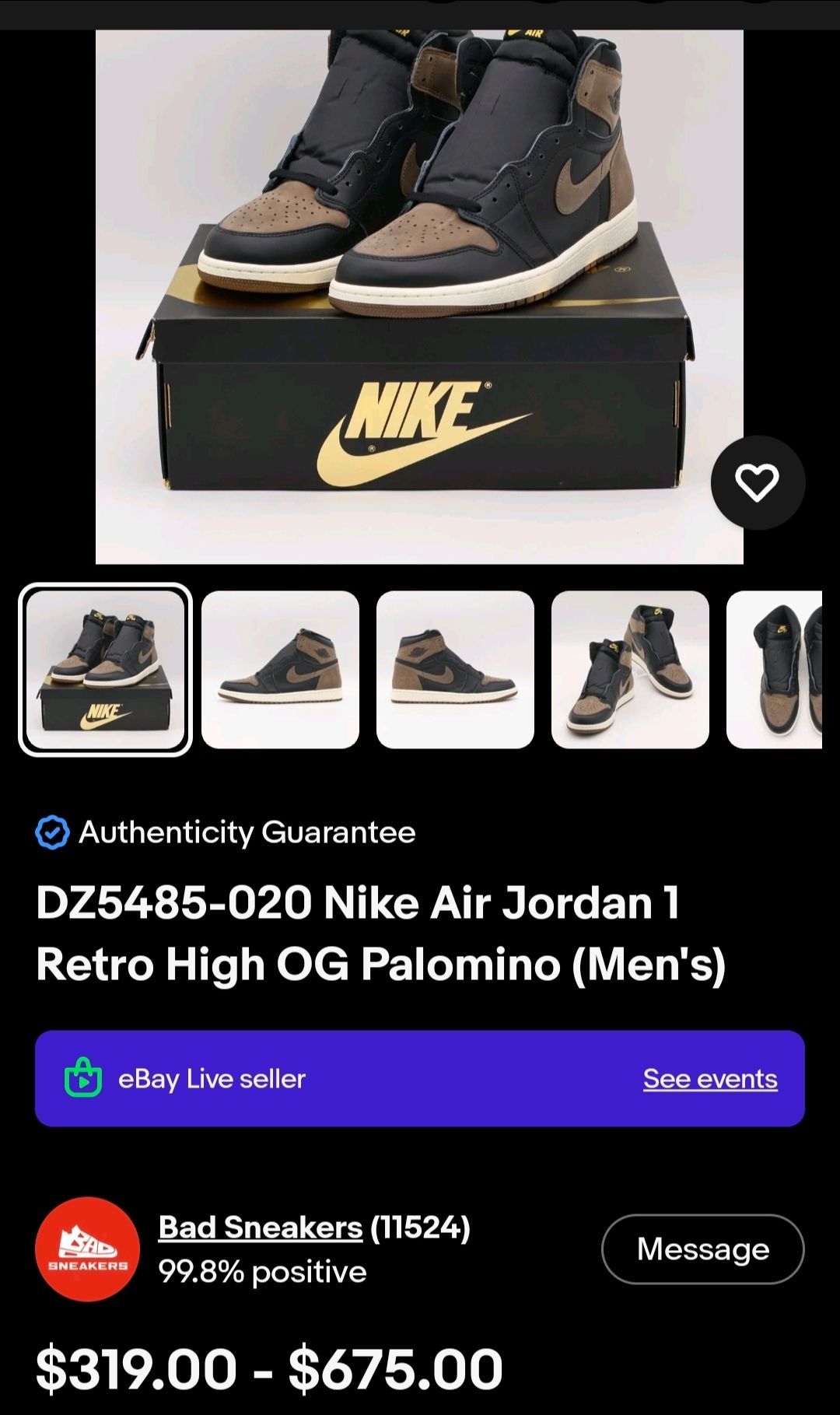 Air Jordan Retro High 1 PALOMINO size 9 $200obo