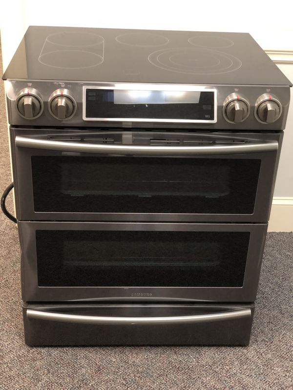 Samsung black stainless steel glass top convection double oven stove