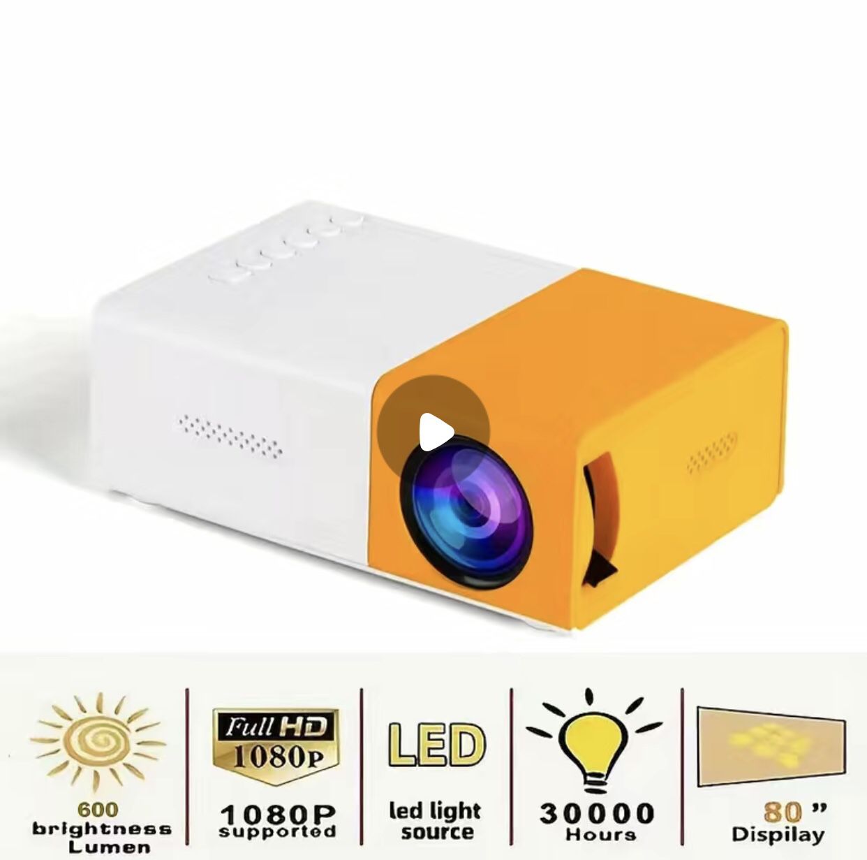New in box Portable Mini Projector:1080P Video Phone Projector for in or Outdoor,Cinema,Games,Movies&Office Use-( Yellow)Include Screen!