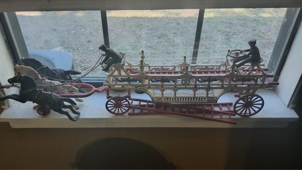 Toy Three Ladder Horse Driven Firetruck 