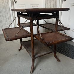 Antique Rattan & Bamboo Drop Leaf Bar/Lamp Table