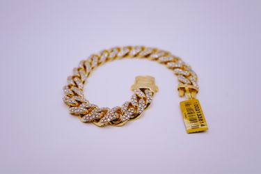 14 K diamond cluster Cuban Link Hollow bracelet