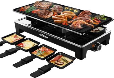 CUSIMAX Raclette 2 in 1 Korean BBQ Grill & Cheese Raclette,Reversible Non-Stick plate,8 Paddles