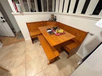 Solid Pine Corner Breakfast Nook Dining Set – Table + L Bench + Bench