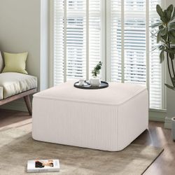 New Square Ottoman Footstool, Corduroy Pouf Poufee Footrest Ottoman