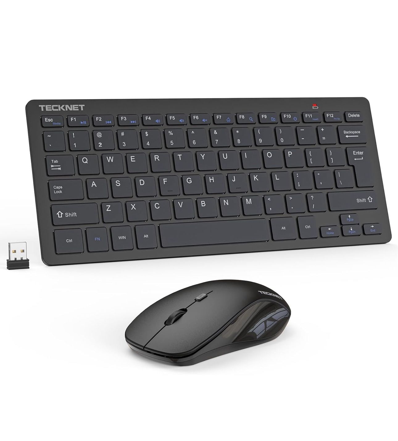 TECKNET Wireless Keyboard and Mouse Combo, Mini Cordless Computer Keyboard and Mouse Set 2.4GHz, Silent Adjustable 1600 DPI, Quiet Click, Lag-Free for