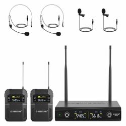 Phenyx Pro UHF Wireless Microphone System w/ 2x30 Tunable Frequencies, Metal Cordless Mic Set, 200 ft Range, 2 Bodypacks & Headsets/Lapel Mics for Spe