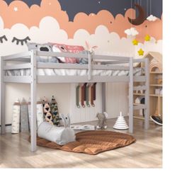 Twin Bed, Twin Loft Bed, Gray Wood