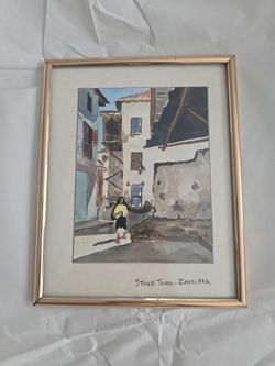 Original Vintage Watercolor Painting - Stone Town Zanzibar Street Scene