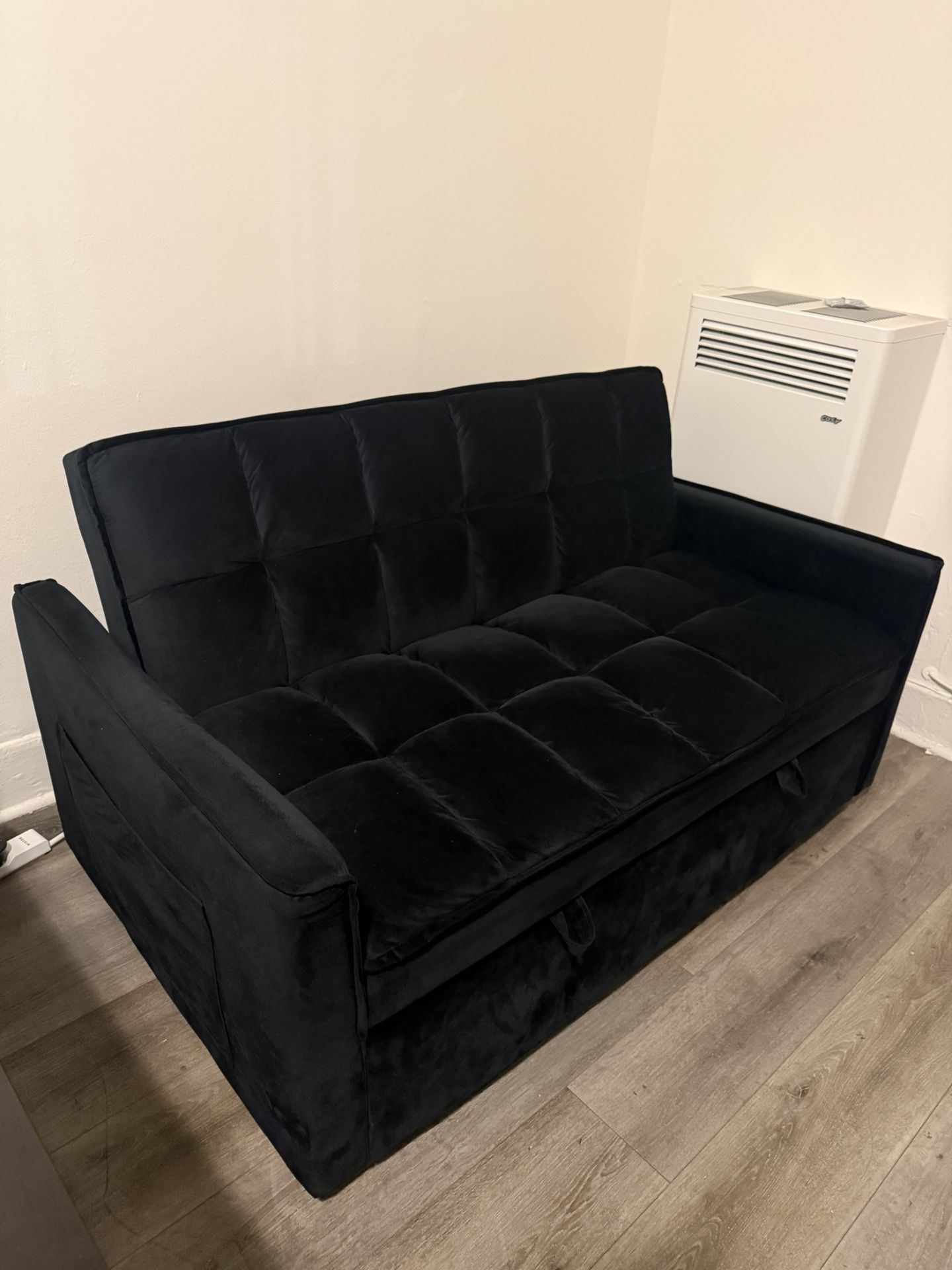 Convertible velvet sofa bed with 2 pillows