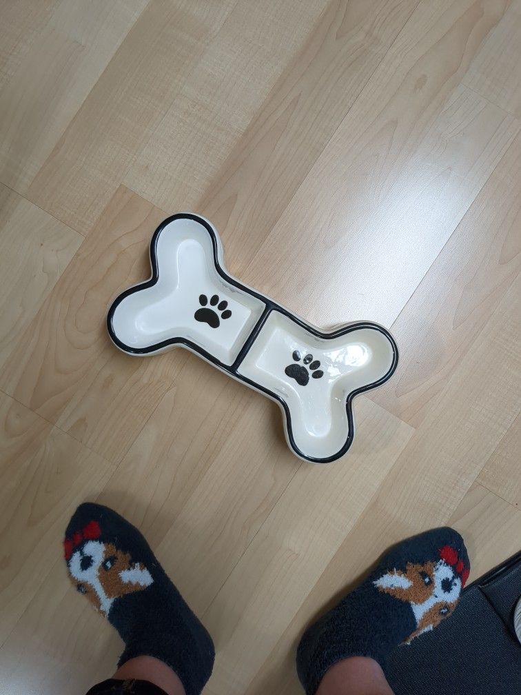 Bone Shaped Divided Dog Dish