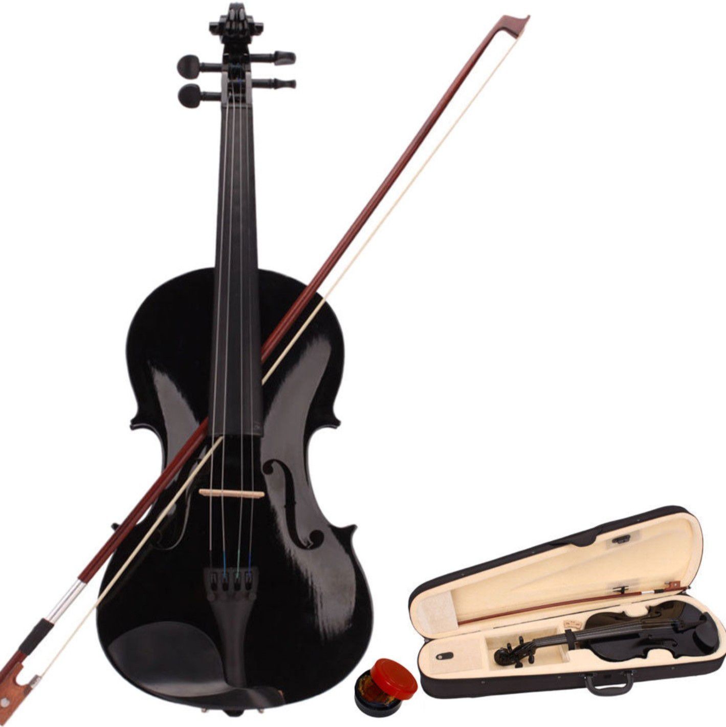 New Band 4/4 Acoustic Orchestral Violin Fiddle Black with Case Bow Rosin