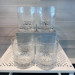 Vintage Neiman Marcus Etched Safari Print Predator /Prey zebra leopard Barware glasses  Heavier weighted glass  12oz,  4 1/4” tall x 3 3/8” wide at to