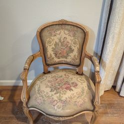 Antique French Country Embroidered Chair