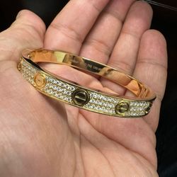 New Cartier 18k Gold  Love Bracelet With Natrual Diamonds All Over