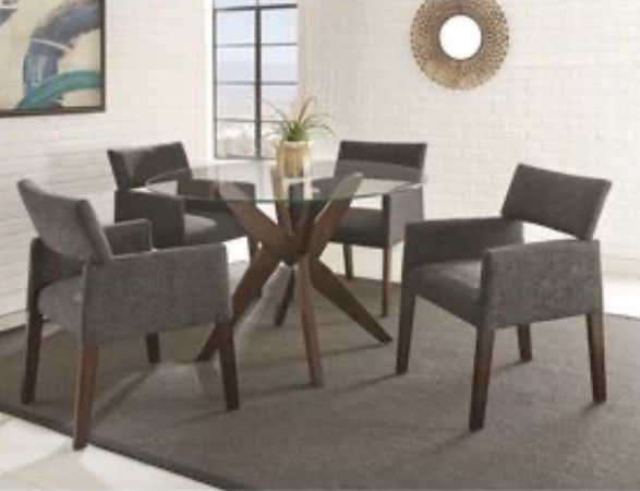 Dining set with two chairs shown above and 2 piece living room set