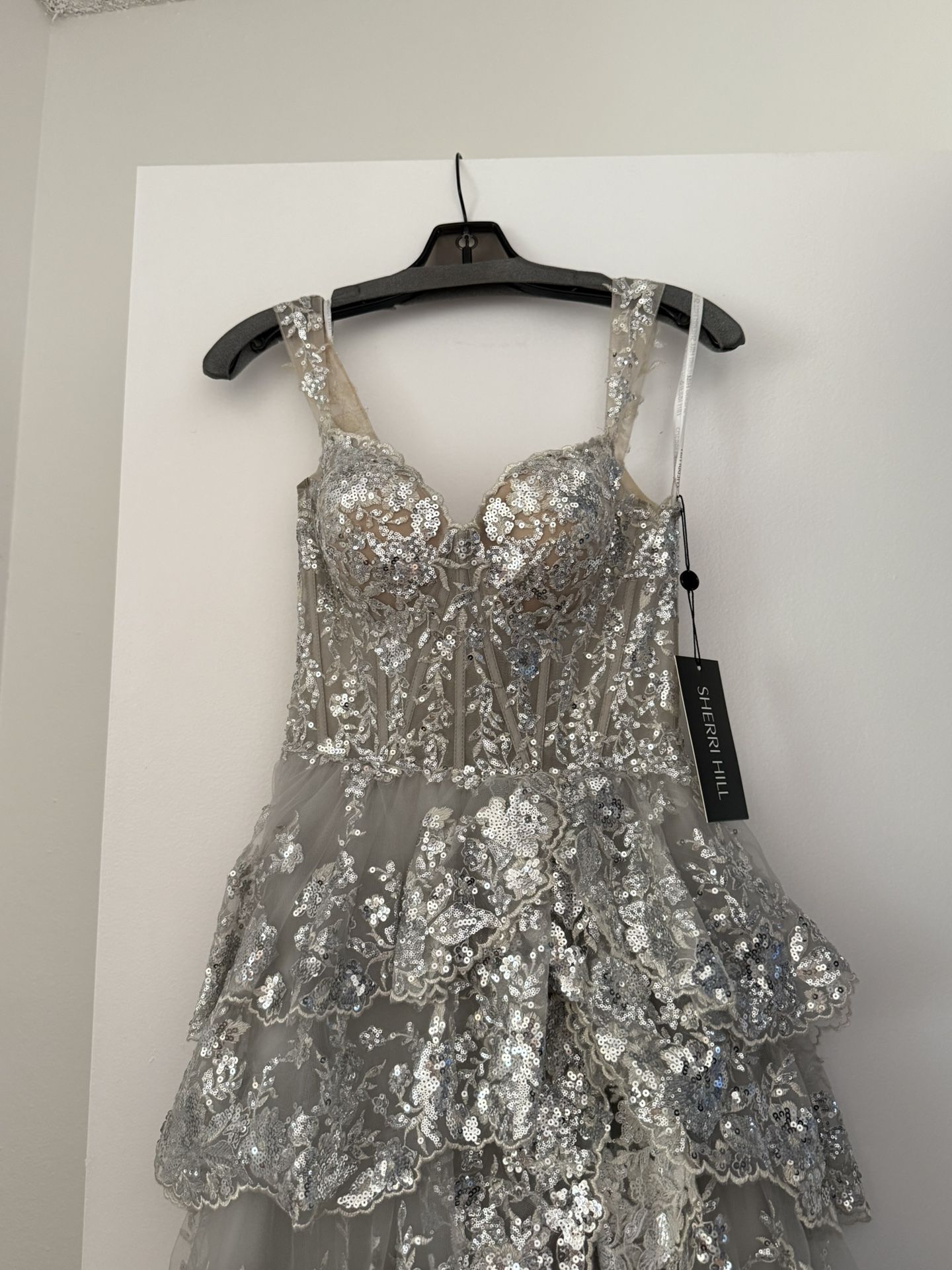 Sherri Hill Silver Sequin Dress #55500