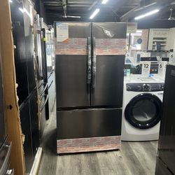 Samsung - 32 cu. ft. Mega Capacity 3-Door French Door Refrigerator with Dual Auto Ice Maker in Matte Black Steel