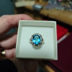 Size Lake Blue Topaz Ring Sterling Silver 