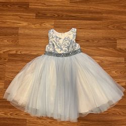 Girls Blue Embroidered Jewels Dress