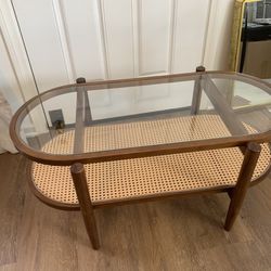 Rattan Coffee Table With Glass Top. Solid Acacia Wood.