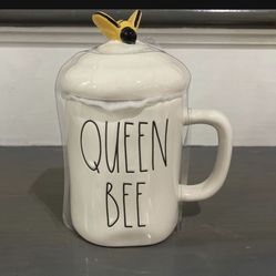 Rae Dunn “QUEEN BEE” White Mug With Honey Bee Topper