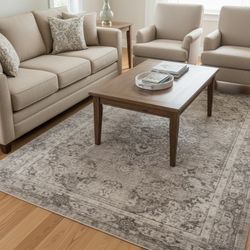 Area Rug Floral Washable Living Room Non-Slip Low-Pile Rugs Kitchen Rugs BCamel5*7ft