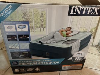 intex dura-beam airbed advantage premium pillowtop, full, 22in, with Built In Pump