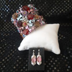 Crystal Filagree Cuff Bracelet &pair Earrings 