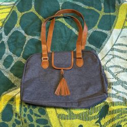 Denim And Leather Tote/ Purse
