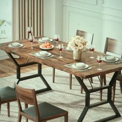 NEW 70.9" Large Dining Room Table. For 6, Rectangular Kitchen Table with Heavy Duty Metal Legs, Farmhouse Wooden Dining Table for Big Family (Brown)