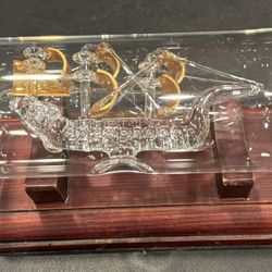 HMS Victory Nelson's Flagship 1805, Authentic Blown Glass Ship In A  Bottle With Original Stand. Bottle is approximately 8” long!
