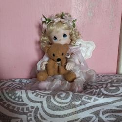 Precious Moments Doll With Wings Hold A Teddy Bear 
