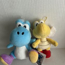 San-Ei Super Mario bros. Cyan light blue Yoshi and Red Koopa Paratroopa little buddy plush