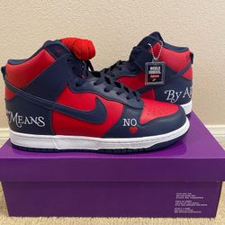Supreme Dunk High By Any Means Navy/red Size 10 