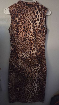 Women's Shein mock neck sleeveless leopard print bodycon dress