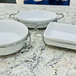3 Piece Ceramic Bakeware Serving Set W/ Stands 