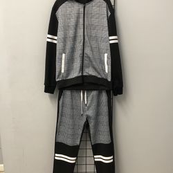 VIP Collection Jogger Hoody Trak Set Black Houndstooth